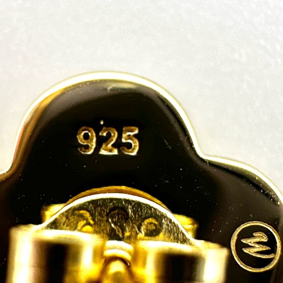 18K Gold Plated over 925 Solid Sterling Silver Clover Malachite Earrings - Picture 6 of 7